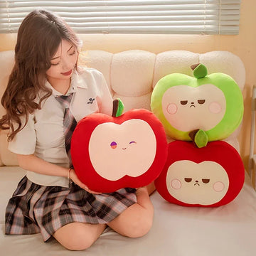 Cute Apple Plush Pillow – Soft Red & Green Fruit Stuffed Toy, Squishy Huggable Cushion Gift