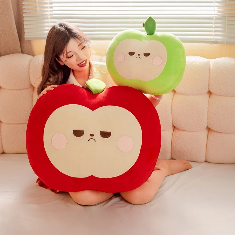 Cute Apple Plush Pillow – Soft Red & Green Fruit Stuffed Toy, Squishy Huggable Cushion Gift