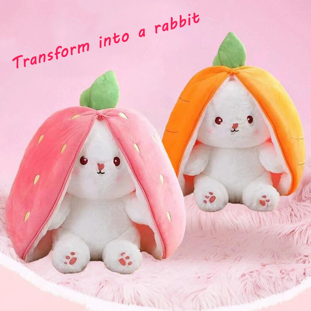 Cute Bunny Plush Toy 18–35cm – Kawaii Strawberry & Carrot Rabbit Soft Stuffed Sleeping Companion