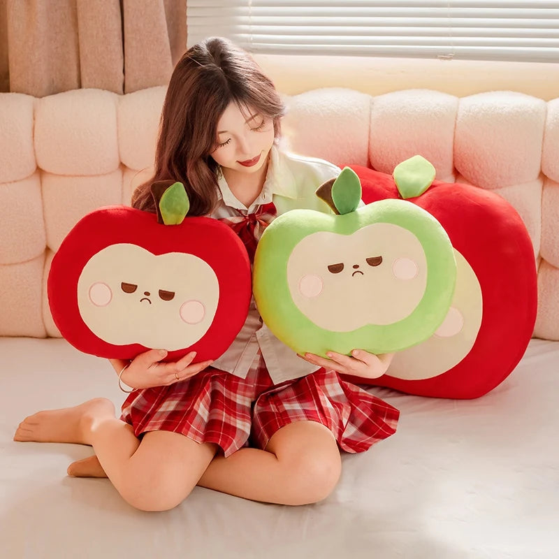 Cute Apple Plush Pillow – Soft Red & Green Fruit Stuffed Toy, Squishy Huggable Cushion Gift