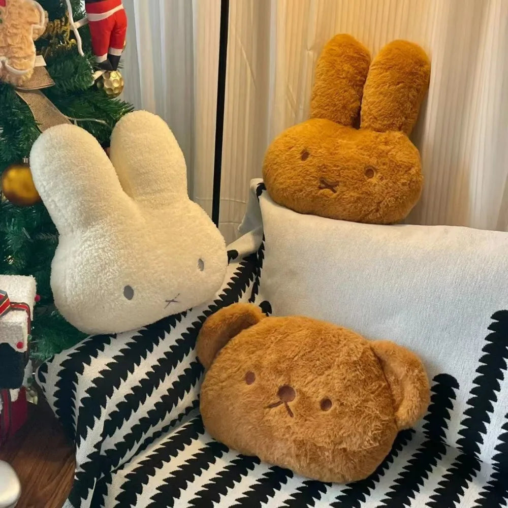 Kawaii Miffy Plush Pillow – Cute Soft Stuffed Bunny Doll Cushion for Sofa, Kids Gift Toy