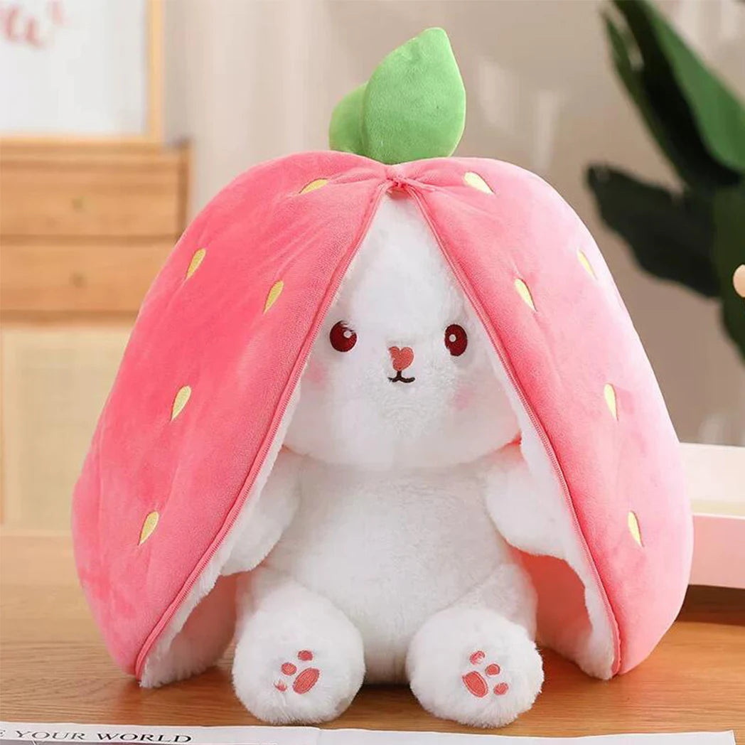 Cute Bunny Plush Toy 18–35cm – Kawaii Strawberry & Carrot Rabbit Soft Stuffed Sleeping Companion