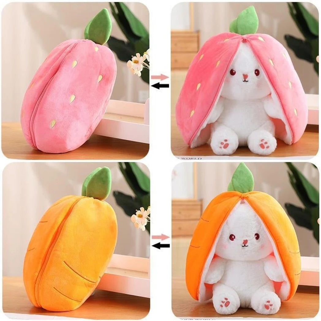 Cute Bunny Plush Toy 18–35cm – Kawaii Strawberry & Carrot Rabbit Soft Stuffed Sleeping Companion