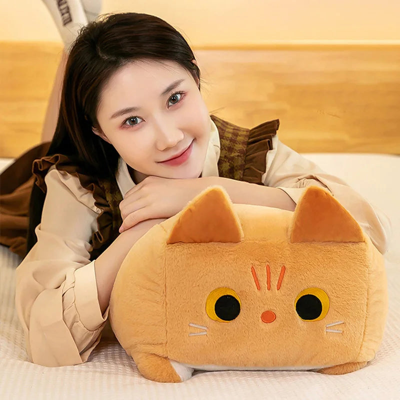 25cm Square Cat Plush Toy – Cute Kawaii Black Kitten Soft Fluffy Cube Pillow Cushion