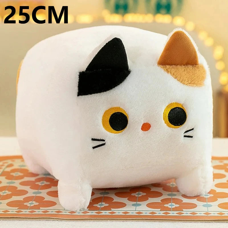 25cm Square Cat Plush Toy – Cute Kawaii Black Kitten Soft Fluffy Cube Pillow Cushion